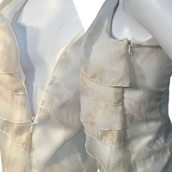 Cream & Gold Tiered Chiffon Blouse - Picture 8 of 9